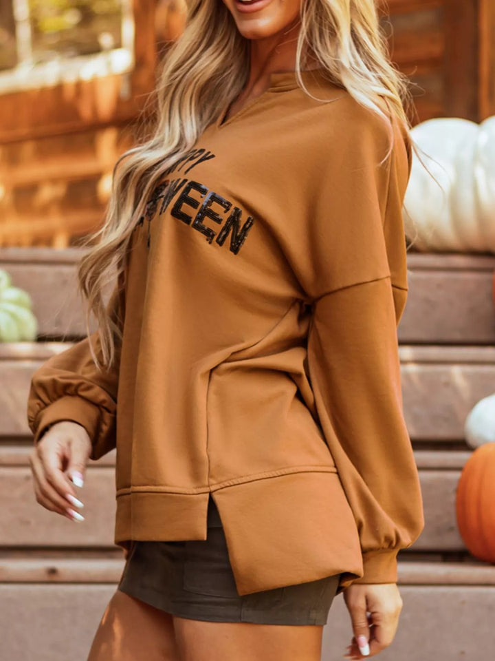 Happy Halloween Graphic Notched Long Sleeve Loose Top - Terracotta - S - 3f3684b3 - 668a - 444e - 8e73 - 77ad89824310 - Max - Origin - Tatoo Tee
