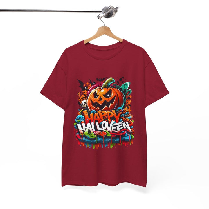 Happy Halloween Unisex Heavy Cotton Tee - Cardinal Red - S - Happy Halloween Unisex Heavy Cotton Tee - Tatoo Tee
