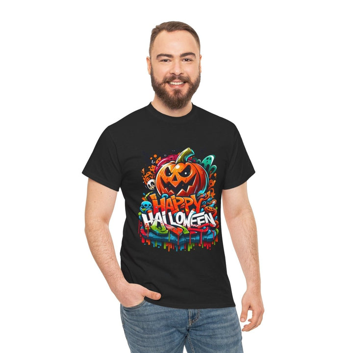 Happy Halloween Unisex Heavy Cotton Tee - Cardinal Red - S - Happy Halloween Unisex Heavy Cotton Tee - Tatoo Tee