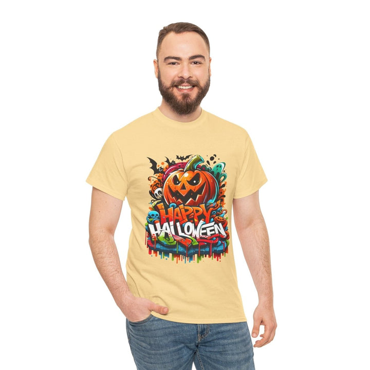 Happy Halloween Unisex Heavy Cotton Tee - Cardinal Red - S - Happy Halloween Unisex Heavy Cotton Tee - Tatoo Tee