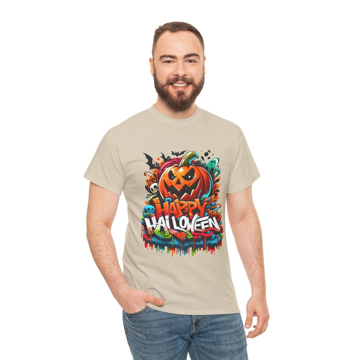 Happy Halloween Unisex Heavy Cotton Tee - Cardinal Red - S - Happy Halloween Unisex Heavy Cotton Tee - Tatoo Tee