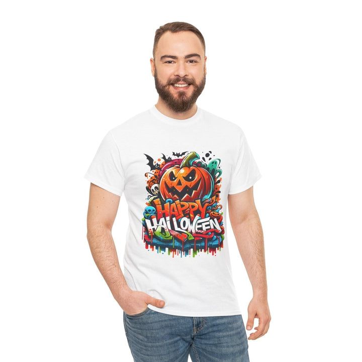 Happy Halloween Unisex Heavy Cotton Tee - Cardinal Red - S - Happy Halloween Unisex Heavy Cotton Tee - Tatoo Tee