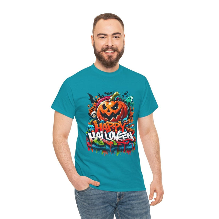 Happy Halloween Unisex Heavy Cotton Tee - Cardinal Red - S - Happy Halloween Unisex Heavy Cotton Tee - Tatoo Tee