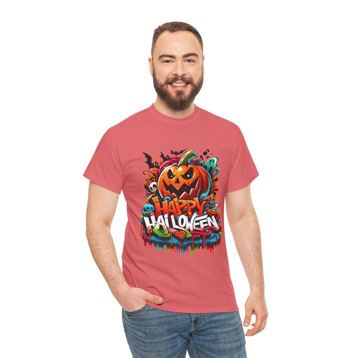 Happy Halloween Unisex Heavy Cotton Tee - Cardinal Red - S - Happy Halloween Unisex Heavy Cotton Tee - Tatoo Tee