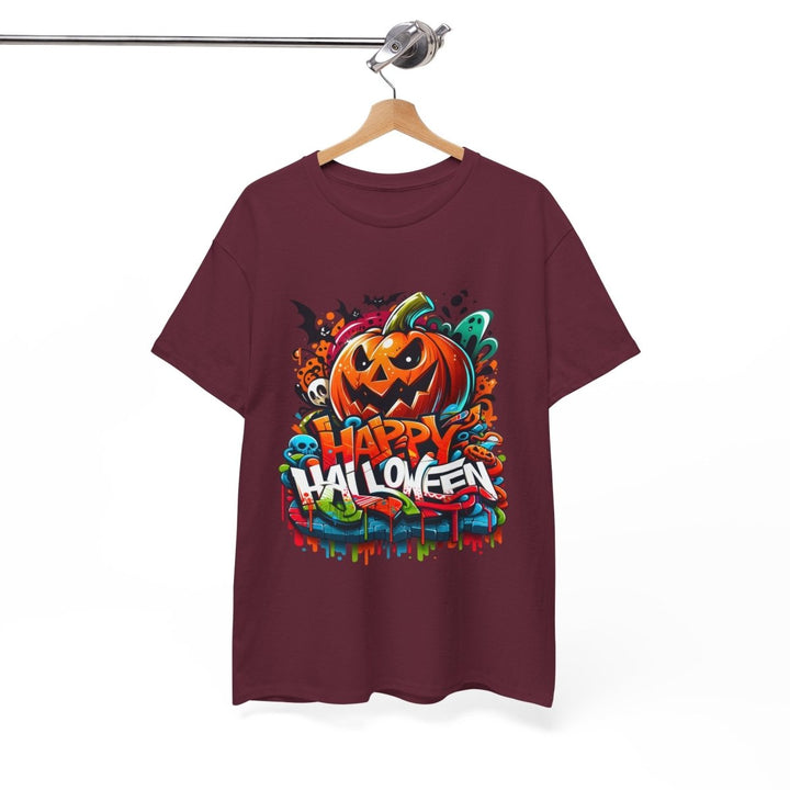 Happy Halloween Unisex Heavy Cotton Tee - Cardinal Red - S - Happy Halloween Unisex Heavy Cotton Tee - Tatoo Tee