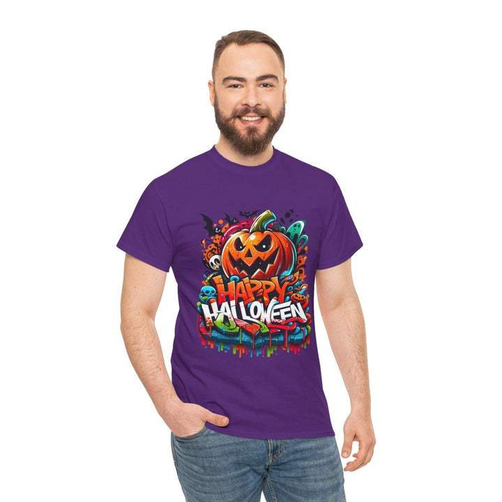 Happy Halloween Unisex Heavy Cotton Tee - Cardinal Red - S - Happy Halloween Unisex Heavy Cotton Tee - Tatoo Tee