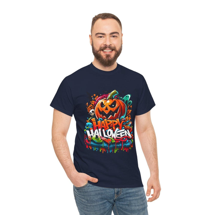 Happy Halloween Unisex Heavy Cotton Tee - Cardinal Red - S - Happy Halloween Unisex Heavy Cotton Tee - Tatoo Tee