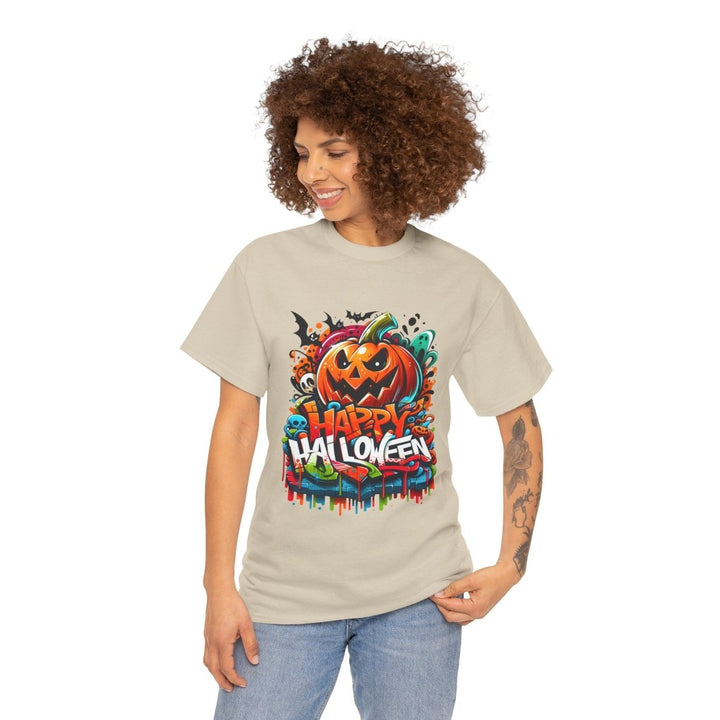 Happy Halloween Unisex Heavy Cotton Tee - Sand - S - Happy Halloween Unisex Heavy Cotton Tee - Tatoo Tee