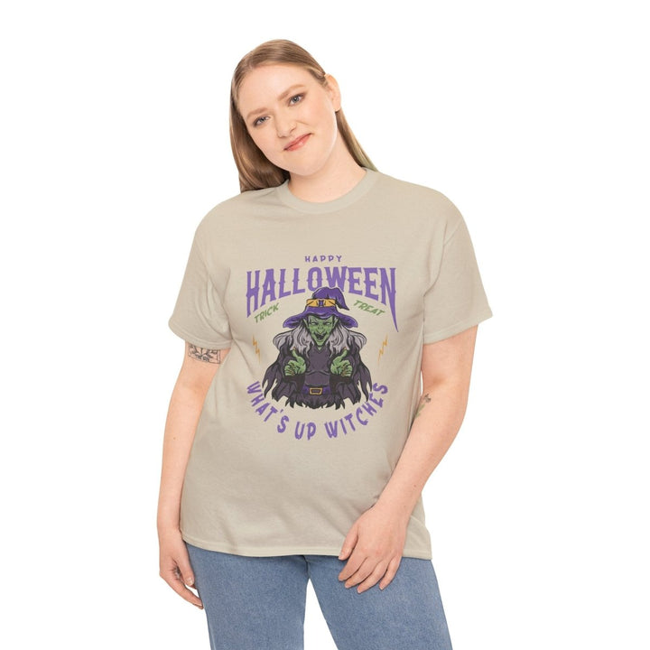 Happy Halloween Unisex Heavy Cotton Tee - "What's Up Witches" Shirt - Light Pink - S - Happy Halloween Unisex Heavy Cotton Tee - "What's Up Witches" Shirt - Tatoo Tee