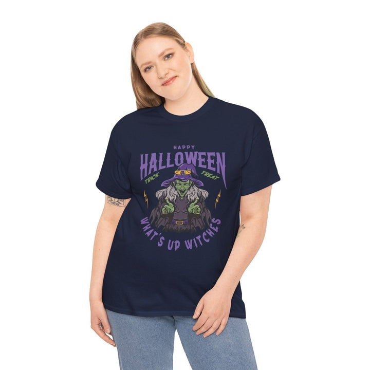 Happy Halloween Unisex Heavy Cotton Tee - "What's Up Witches" Shirt - Light Pink - S - Happy Halloween Unisex Heavy Cotton Tee - "What's Up Witches" Shirt - Tatoo Tee