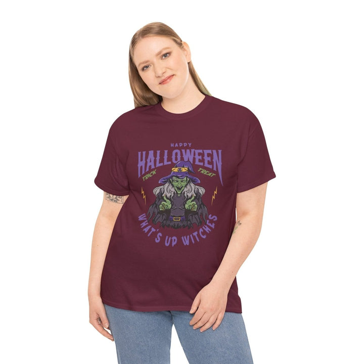 Happy Halloween Unisex Heavy Cotton Tee - "What's Up Witches" Shirt - Light Pink - S - Happy Halloween Unisex Heavy Cotton Tee - "What's Up Witches" Shirt - Tatoo Tee