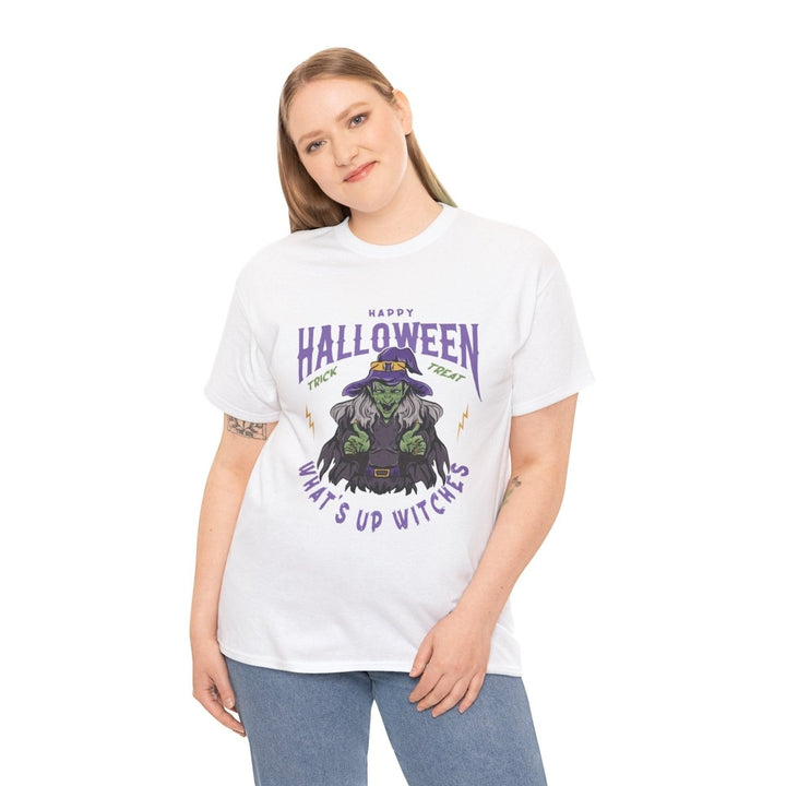 Happy Halloween Unisex Heavy Cotton Tee - "What's Up Witches" Shirt - Light Pink - S - Happy Halloween Unisex Heavy Cotton Tee - "What's Up Witches" Shirt - Tatoo Tee