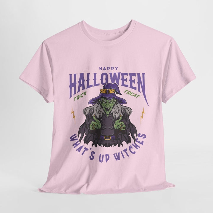 Happy Halloween Unisex Heavy Cotton Tee - "What's Up Witches" Shirt - Light Pink - S - Happy Halloween Unisex Heavy Cotton Tee - "What's Up Witches" Shirt - Tatoo Tee