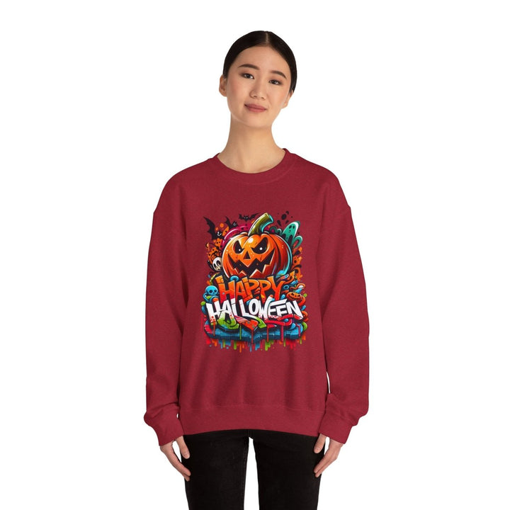 Happy Halloween Unisex Sweatshirt - S - Antique Cherry Red - Happy Halloween Unisex Sweatshirt - Tatoo Tee