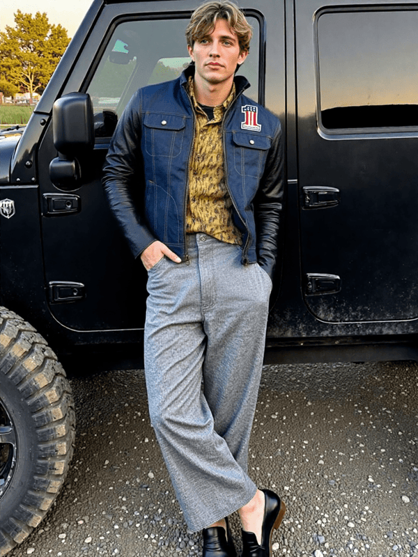 Harley - Davidson 7 Star Denim Jacket with Premium Leather Sleeves - Male - XS - Harley - Davidson 7 Star Denim Jacket with Premium Leather Sleeves - Tatoo Tee