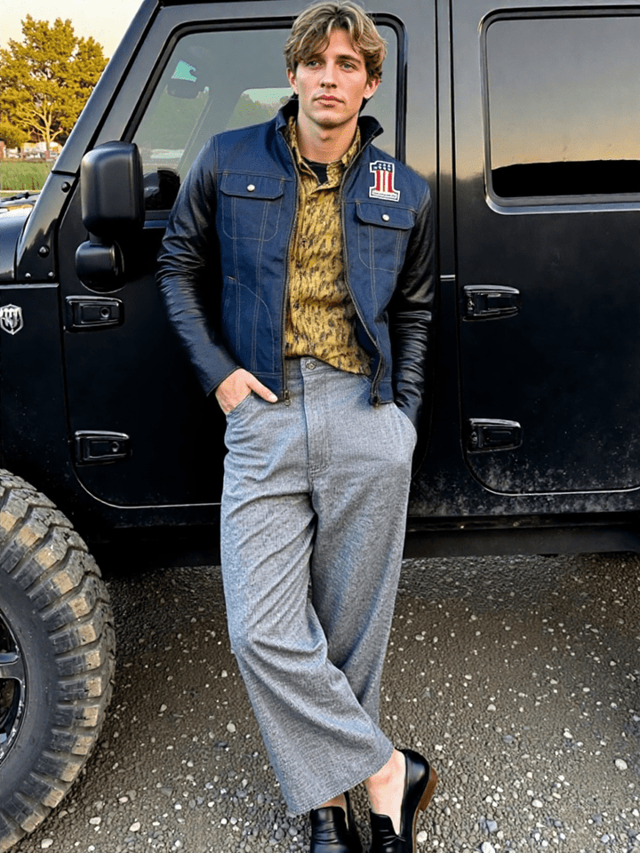 Harley - Davidson 7 Star Denim Jacket with Premium Leather Sleeves - Male - XS - Harley - Davidson 7 Star Denim Jacket with Premium Leather Sleeves - Tatoo Tee