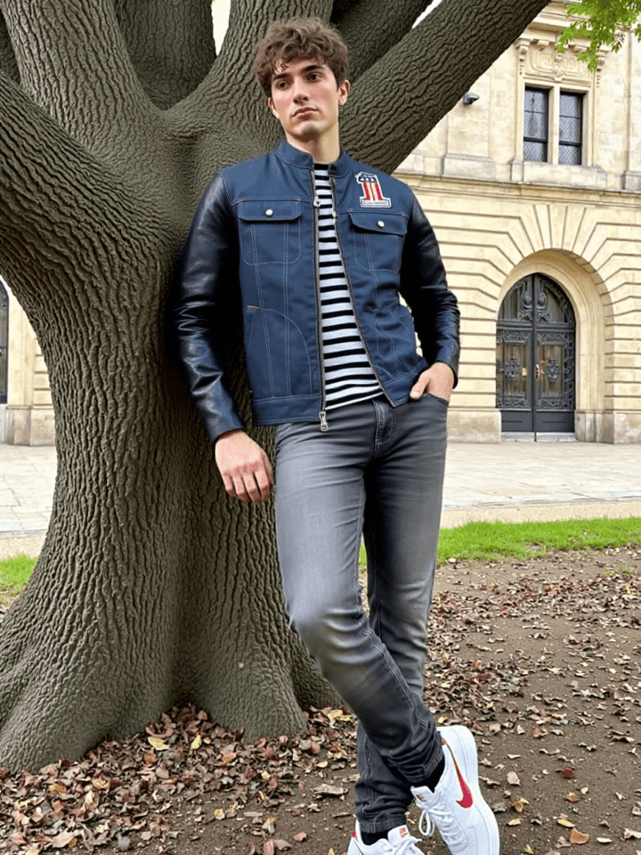 Harley - Davidson 7 Star Denim Jacket with Premium Leather Sleeves - Male - XS - Harley - Davidson 7 Star Denim Jacket with Premium Leather Sleeves - Tatoo Tee