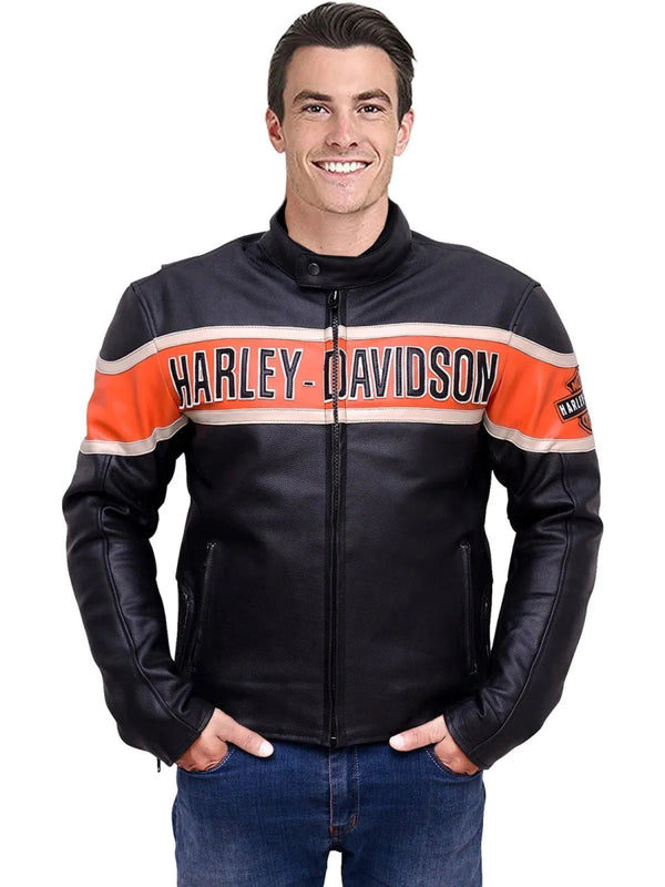 Harley Davidson Biker Genuine Leather Jacket Victoria Lane Style - Male - XS - Harley Davidson Biker Genuine Leather Jacket Victoria Lane Style - Tatoo Tee