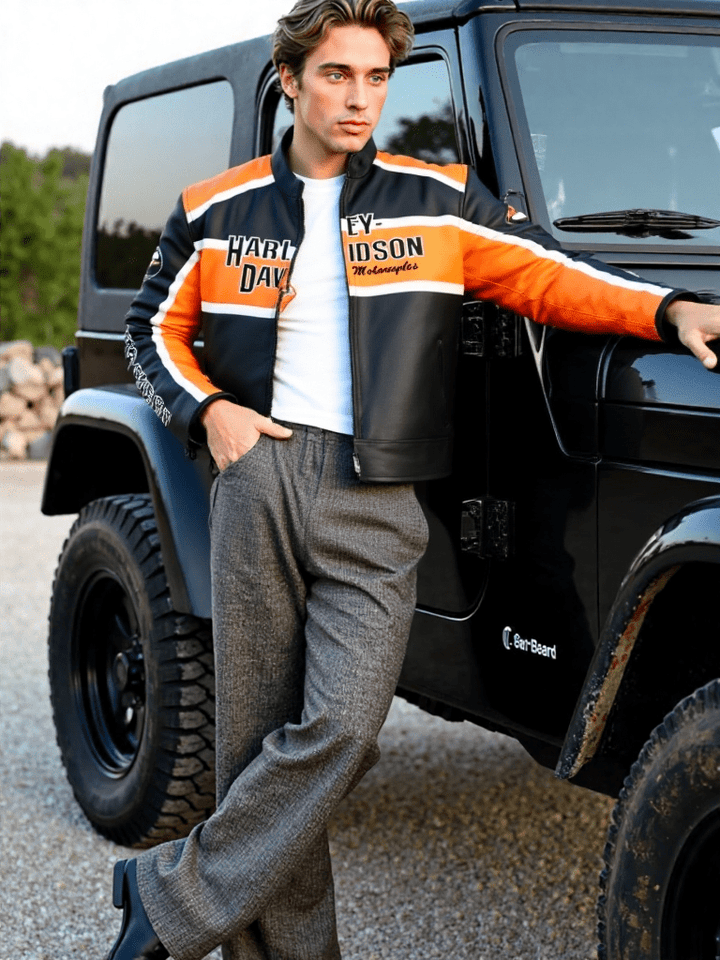 Harley Davidson Classic Cruiser Motorbike Leather Jacket - Male - XS - Harley Davidson Classic Cruiser Motorbike Leather Jacket - Tatoo Tee