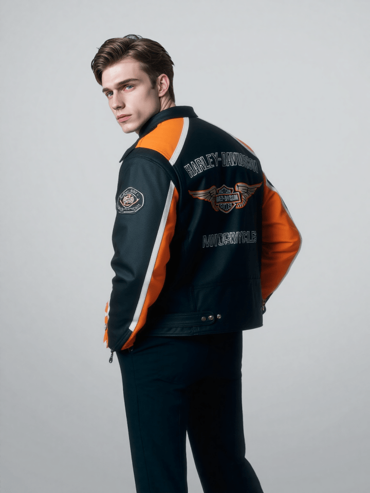 Harley Davidson Classic Cruiser Motorbike Leather Jacket - Male - XS - Harley Davidson Classic Cruiser Motorbike Leather Jacket - Tatoo Tee