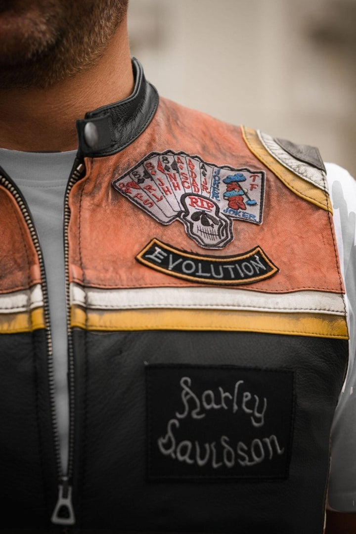 HARLEY DAVIDSON Marlboro Man Vest Leather Jacket - Male - XS - HARLEY DAVIDSON Marlboro Man Vest Leather Jacket - Tatoo Tee