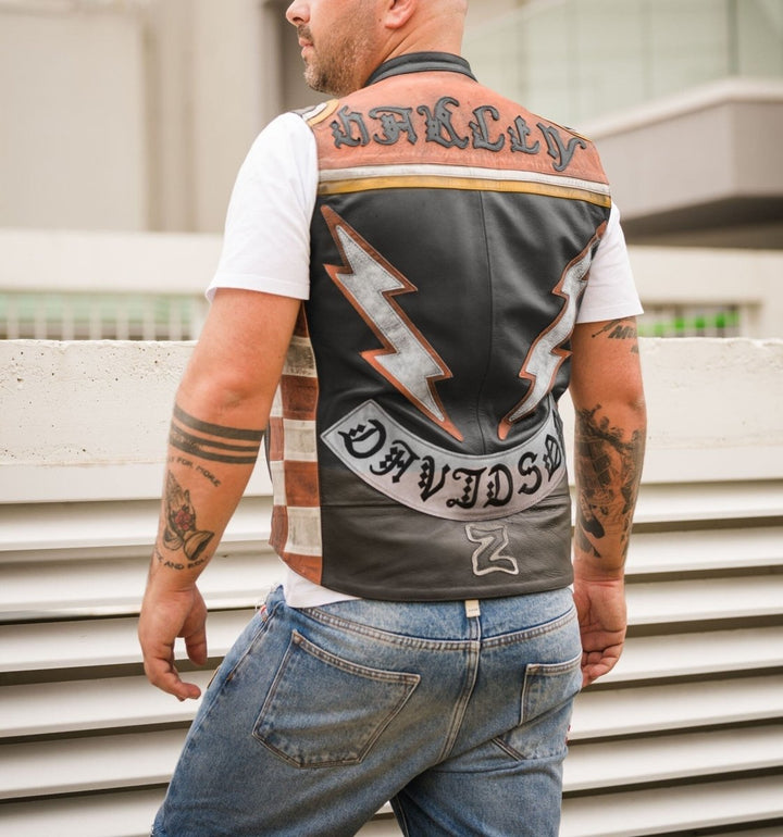 HARLEY DAVIDSON Marlboro Man Vest Leather Jacket - Male - XS - HARLEY DAVIDSON Marlboro Man Vest Leather Jacket - Tatoo Tee