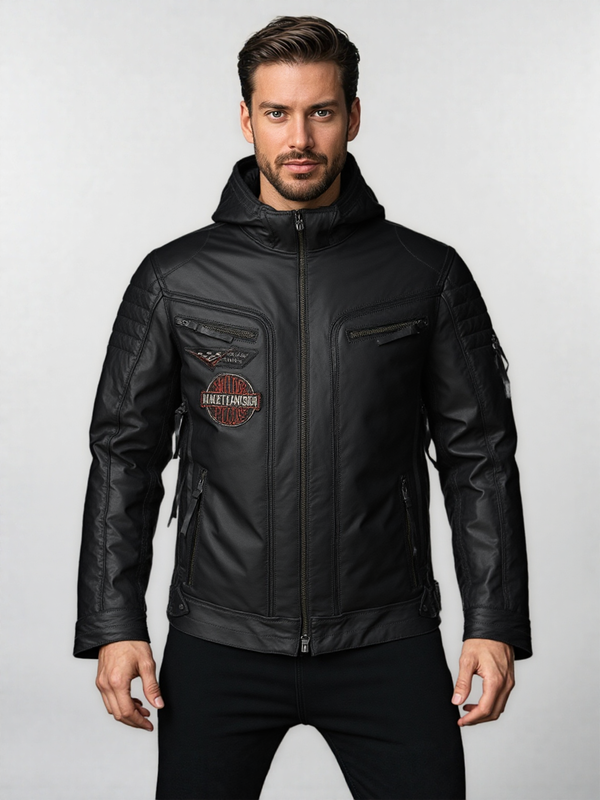 Harley Davidson Men embroidery Eagle Design Natural Leather Jacket