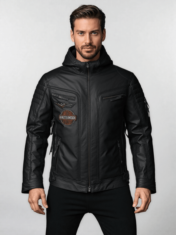 Harley Davidson Men embroidery Eagle Design Natural Leather Jacket - Male - XS - Harley Davidson Men embroidery Eagle Design Natural Leather Jacket - Tatoo Tee