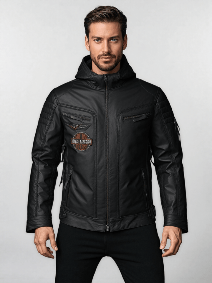 Harley Davidson Men embroidery Eagle Design Natural Leather Jacket - Male - XS - Harley Davidson Men embroidery Eagle Design Natural Leather Jacket - Tatoo Tee