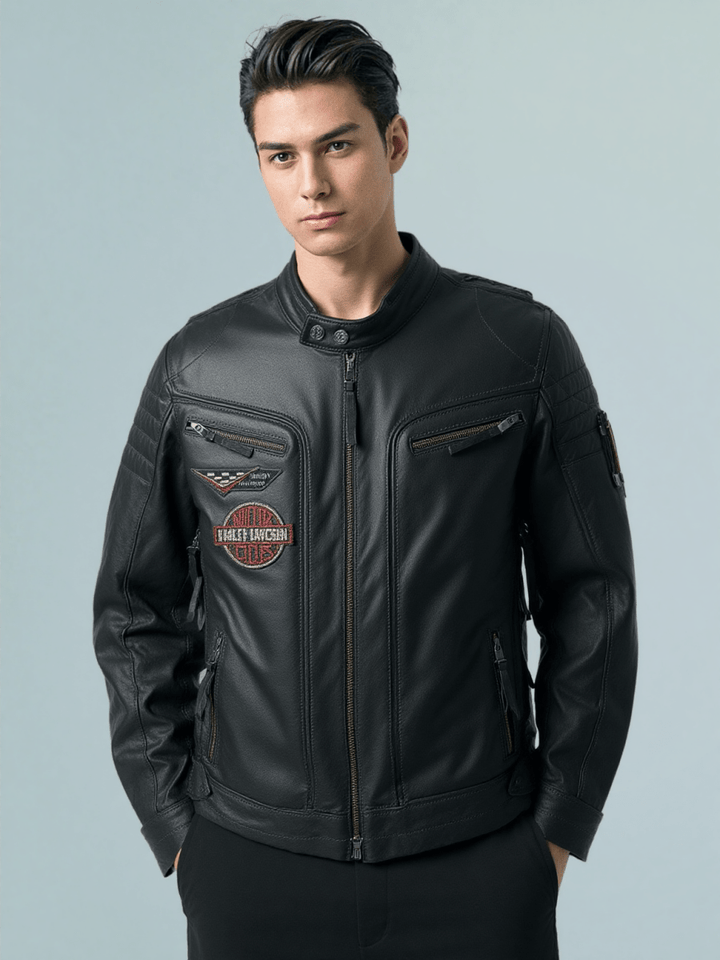 Harley Davidson Men embroidery Eagle Design Natural Leather Jacket - Male - XS - Harley Davidson Men embroidery Eagle Design Natural Leather Jacket - Tatoo Tee
