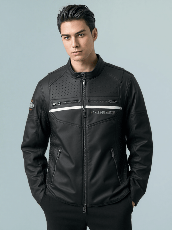 Harley Davidson Men’s Llano Perforated Leather Jacket - Male - XS - Harley Davidson Men’s Llano Perforated Leather Jacket - Tatoo Tee