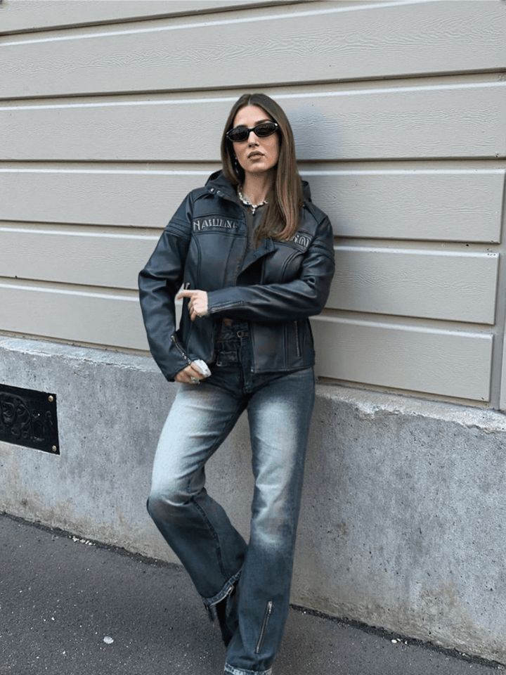 Harley - Davidson Women's Miss Enthusiast Leather Hood Jacket - Female - XS - Harley - Davidson Women's Miss Enthusiast Leather Hood Jacket - Tatoo Tee
