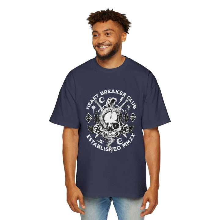 Heart Breaker Club Oversized Tee - Bold Skull Graphic T-Shirt for Men - S - Midnight Blue - Heart Breaker Club Oversized Tee - Bold Skull Graphic T-Shirt for Men - Tatoo Tee