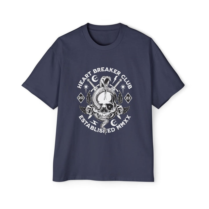 Heart Breaker Club Oversized Tee - Bold Skull Graphic T-Shirt for Men - S - Midnight Blue - Heart Breaker Club Oversized Tee - Bold Skull Graphic T-Shirt for Men - Tatoo Tee