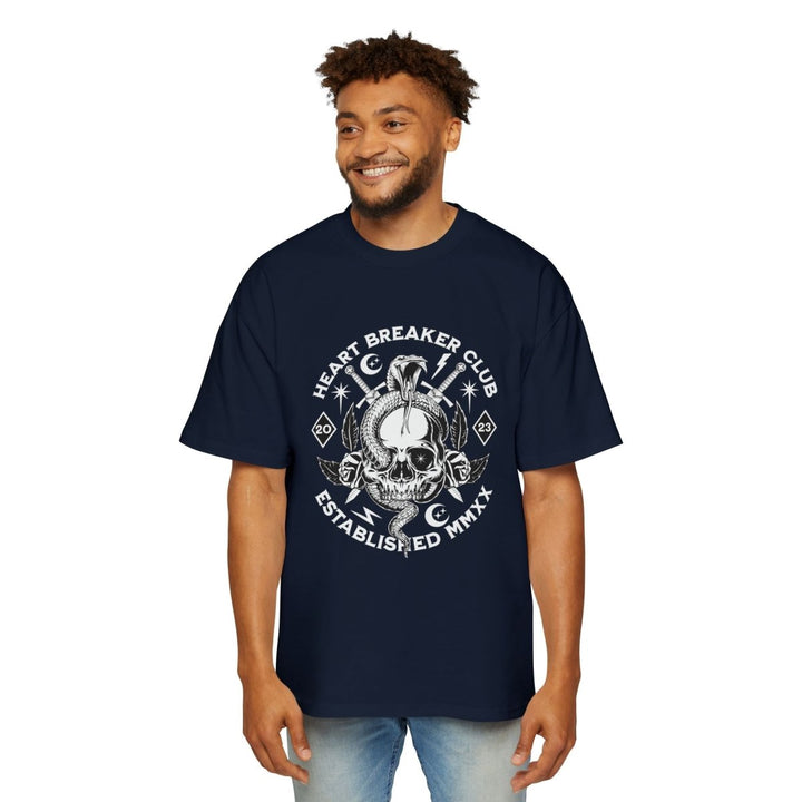 Heart Breaker Club Oversized Tee - Bold Skull Graphic T-Shirt for Men - S - Midnight Blue - Heart Breaker Club Oversized Tee - Bold Skull Graphic T-Shirt for Men - Tatoo Tee