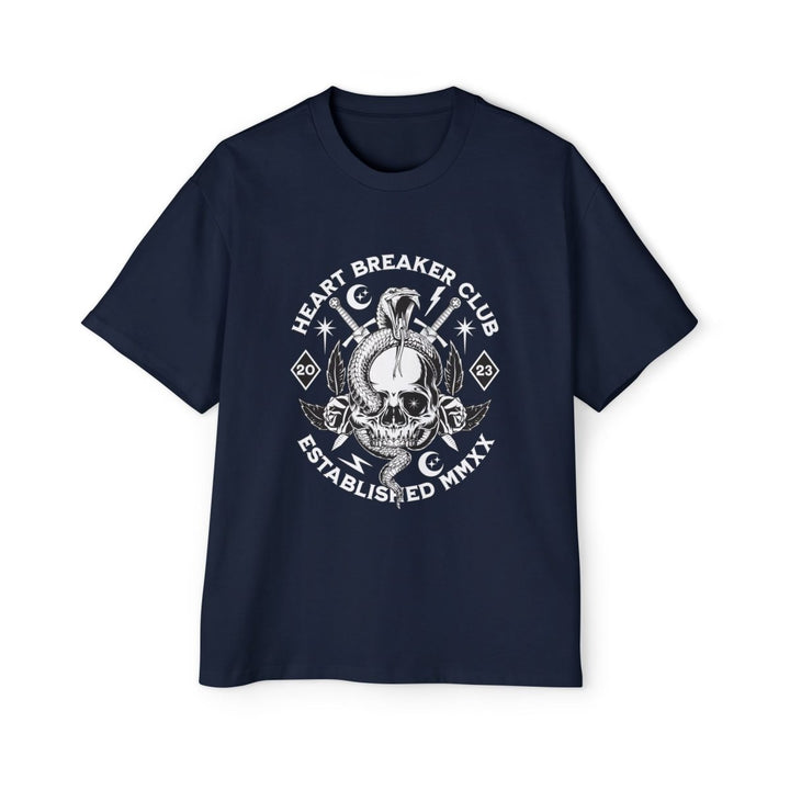 Heart Breaker Club Oversized Tee - Bold Skull Graphic T-Shirt for Men - S - Navy - Heart Breaker Club Oversized Tee - Bold Skull Graphic T-Shirt for Men - Tatoo Tee