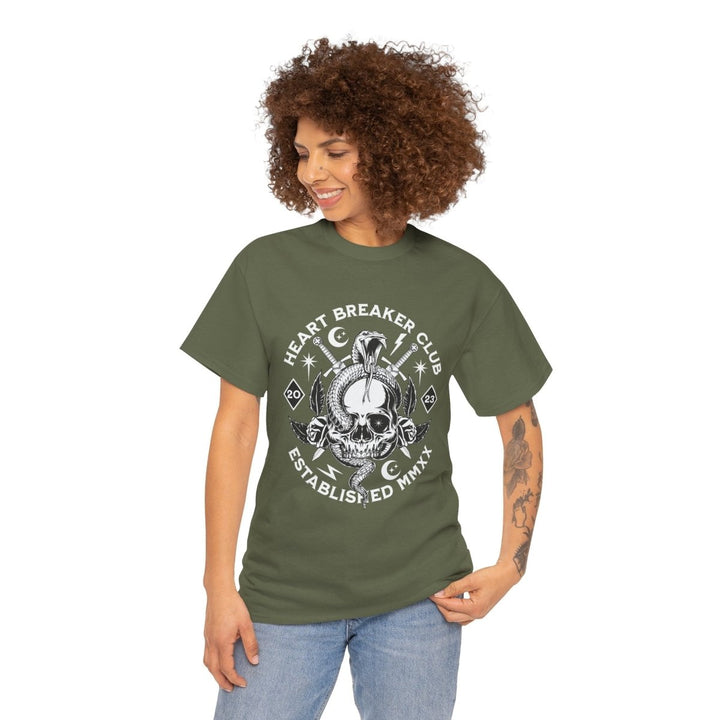 HEART BREAKER CLUB Skull Unisex Heavy Cotton Tee - Edgy Graphic T-Shirt for Casual Vibes - Military Green - S - HEART BREAKER CLUB Skull Unisex Heavy Cotton Tee - Edgy Graphic T-Shirt for Casual Vibes - Tatoo Tee