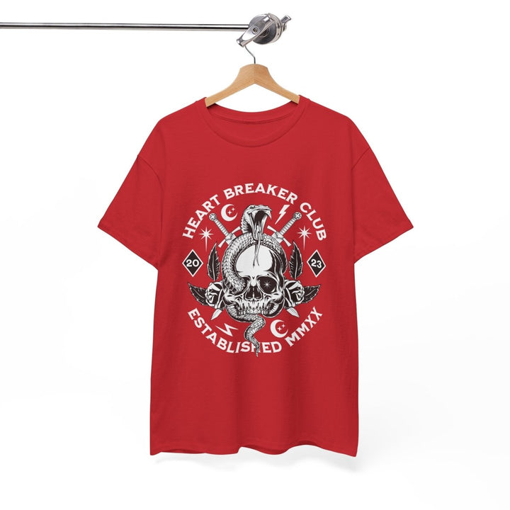 HEART BREAKER CLUB Skull Unisex Heavy Cotton Tee - Edgy Graphic T-Shirt for Casual Vibes - Red - S - HEART BREAKER CLUB Skull Unisex Heavy Cotton Tee - Edgy Graphic T-Shirt for Casual Vibes - Tatoo Tee