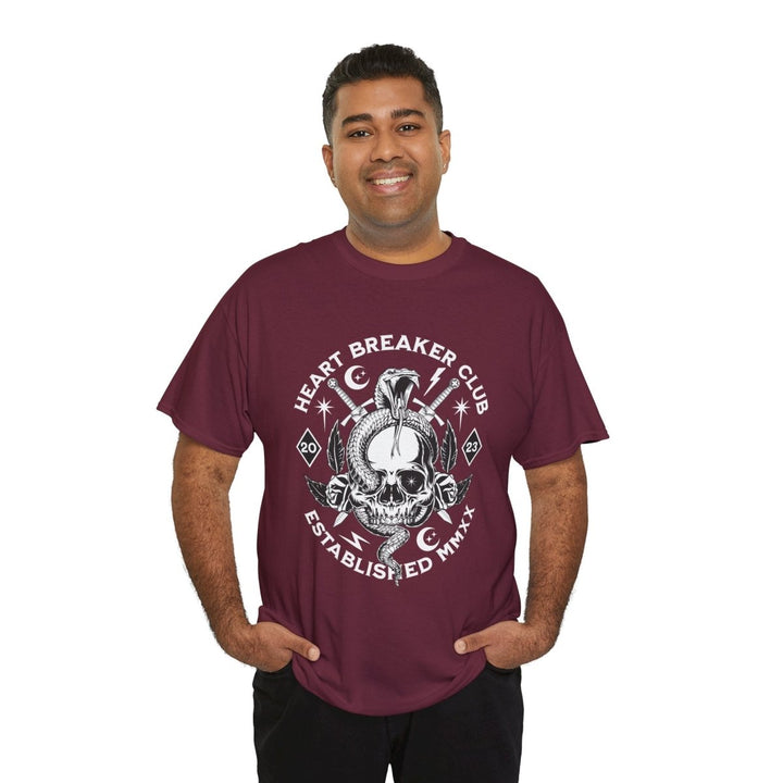 HEART BREAKER CLUB Skull Unisex Heavy Cotton Tee - Edgy Graphic T-Shirt for Casual Vibes - Red - S - HEART BREAKER CLUB Skull Unisex Heavy Cotton Tee - Edgy Graphic T-Shirt for Casual Vibes - Tatoo Tee