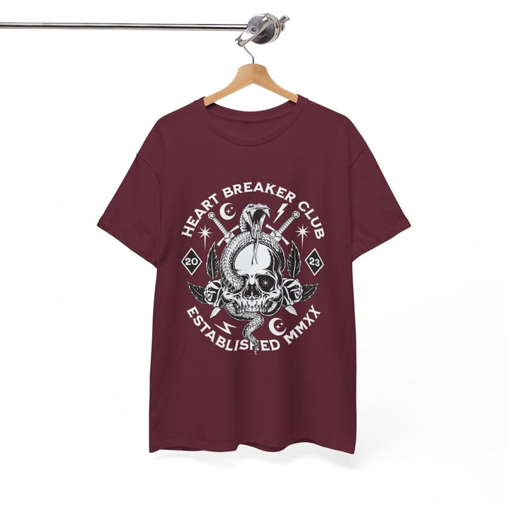 HEART BREAKER CLUB Skull Unisex Heavy Cotton Tee - Edgy Graphic T-Shirt for Casual Vibes - Red - S - HEART BREAKER CLUB Skull Unisex Heavy Cotton Tee - Edgy Graphic T-Shirt for Casual Vibes - Tatoo Tee