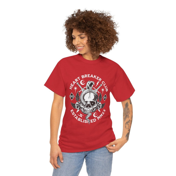 HEART BREAKER CLUB Skull Unisex Heavy Cotton Tee - Edgy Graphic T-Shirt for Casual Vibes - Red - S - HEART BREAKER CLUB Skull Unisex Heavy Cotton Tee - Edgy Graphic T-Shirt for Casual Vibes - Tatoo Tee