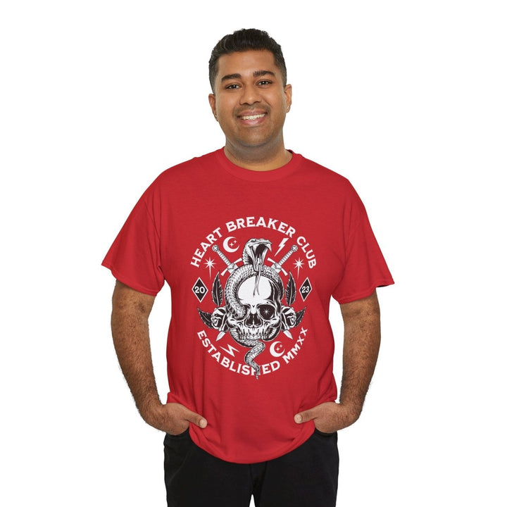 HEART BREAKER CLUB Skull Unisex Heavy Cotton Tee - Edgy Graphic T-Shirt for Casual Vibes - Red - S - HEART BREAKER CLUB Skull Unisex Heavy Cotton Tee - Edgy Graphic T-Shirt for Casual Vibes - Tatoo Tee
