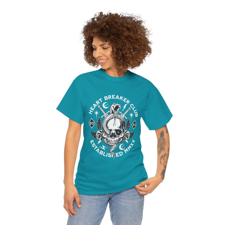 HEART BREAKER CLUB Skull Unisex Heavy Cotton Tee - Edgy Graphic T-Shirt for Casual Vibes - Tropical Blue - S - HEART BREAKER CLUB Skull Unisex Heavy Cotton Tee - Edgy Graphic T-Shirt for Casual Vibes - Tatoo Tee