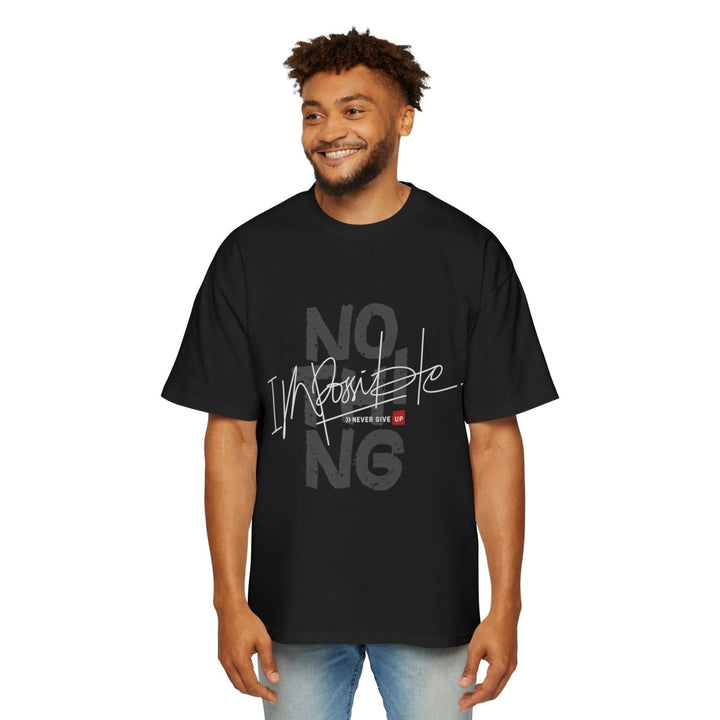 Heavy Oversized Tee - "No Impossible" Motivational Shirt - Plum - L - Heavy Oversized Tee - "No Impossible" Motivational Shirt - Tatoo Tee