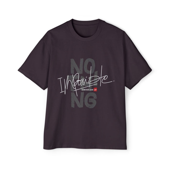 Heavy Oversized Tee - "No Impossible" Motivational Shirt - Plum - L - Heavy Oversized Tee - "No Impossible" Motivational Shirt - Tatoo Tee