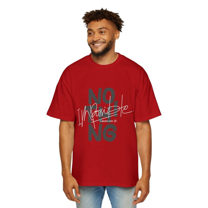 Heavy Oversized Tee - "No Impossible" Motivational Shirt - Red - M - Heavy Oversized Tee - "No Impossible" Motivational Shirt - Tatoo Tee