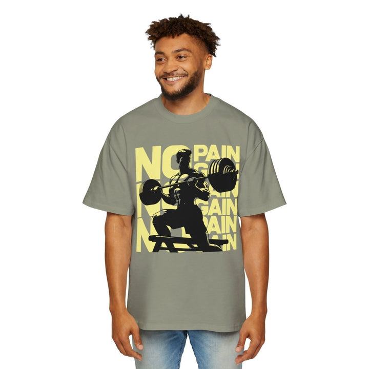Heavy Oversized Tee - No Pain No Gain Fitness Shirt - Eucalyptus - S - Heavy Oversized Tee - No Pain No Gain Fitness Shirt - Tatoo Tee