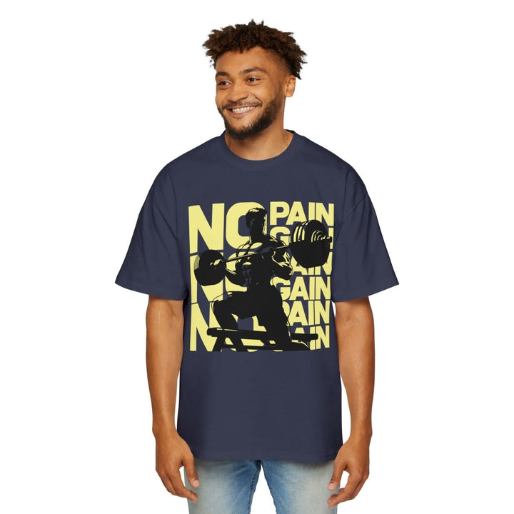 Heavy Oversized Tee - No Pain No Gain Fitness Shirt - Midnight Blue - S - Heavy Oversized Tee - No Pain No Gain Fitness Shirt - Tatoo Tee
