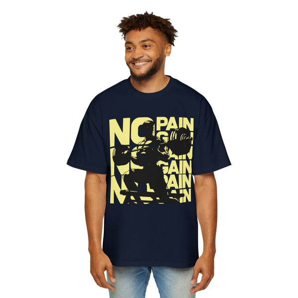 Heavy Oversized Tee - No Pain No Gain Fitness Shirt - Navy - S - Heavy Oversized Tee - No Pain No Gain Fitness Shirt - Tatoo Tee