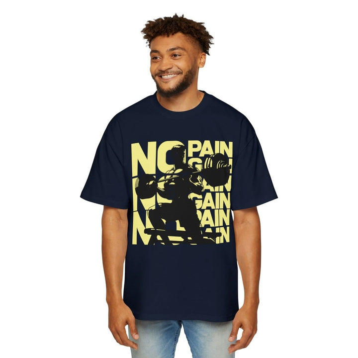 Heavy Oversized Tee - No Pain No Gain Fitness Shirt - Navy - S - Heavy Oversized Tee - No Pain No Gain Fitness Shirt - Tatoo Tee